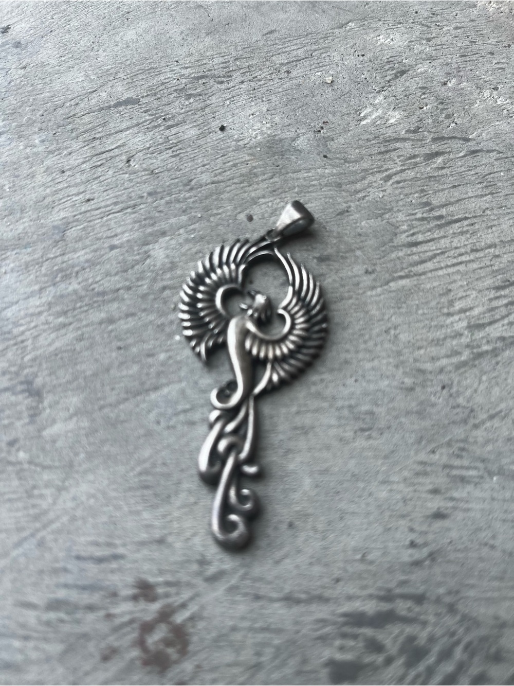 Large Phoenix Rising Pendant Necklace Charm Sterling Silver